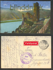 Ruine Drachenfels farb-AK Feldpost Bingen 1916 (d4068)