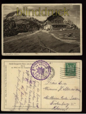 Adolf-Zoeppritz-Haus am Kreuzeck sw-AK mit Blick auf das Zugspitzmassiv 1926 (d5587)