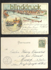 BREMEN farb-Litho-AK Gruss aus ....... zwei Ansichten 1900 (d6838)