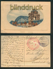 Dsseldorf farb-Prge-AK Rheinbrcke Feldpost 1914 (d5149)