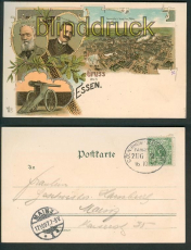 Essen farb-Litho-AK Totalansicht + Kruppsche Werke 1897 (d4717)
