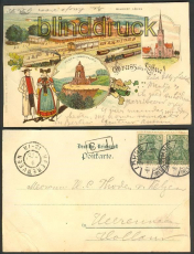 Lhne farb-Litho-AK Bahnhof + Kirche 1900 (d2695)