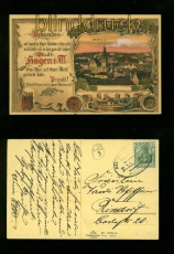 HAGEN farb-AK Gesamtansicht mit Urkunde Biertrinken 1911 (d6628)