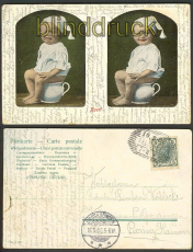 Kleiner Junge auf dem Tpfchen farb-AK Bad Ischl 1906 (d4570)