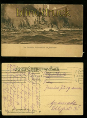 Deutsche Schlachtfotte im Auslaufen sw-AK Kriegserinnerungskarte Feldpost 1914 (d6505)