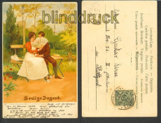 Selige Jugend farb-Knstler-Karte 1902 Bahnpost (d4031)