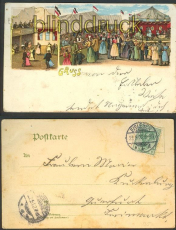 Gru vom Jahrmarkt farb-Litho 1902 Eisleben (d3661)