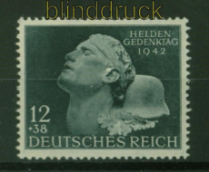 dt. Reich Mi # 812 IV Heldengedenktag postfrisch Plattenfehler (42351)