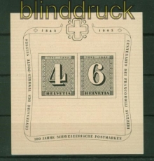 Schweiz Mi # Block  8 100 Jahre Schweizer Briefmarken postfrisch (42545)