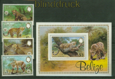 Belize Mi # 719/22 und Block 61 WWF Jaguar postfrisch (41434)