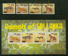 Sri Lanka Mi # 542/45 und Block 14 Einheimische Tiere postfrisch (41428)
