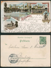 Merseburg farb-Litho-AK 4 Ansichten Bahnpost 1898 (d4815)