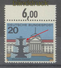 Bund Mi #  420 I postfrisch Wiesbaden Platttenfehler Tropfen rechts oben (46561)