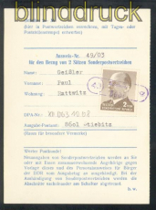DDR Mi # 1088 EF auf Ausweis Bezug Postwertzeichzecihen  (47044)
