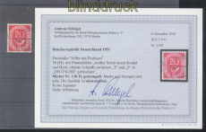 Bund Mi #  130 II gestempelt Plattenfehler 20 Pfg. Posthorn gepr Schlegel(47525)