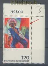 Bund Mi #  823 III postfrisch Kirchner Plattenfehler Strich am Rand (47865)