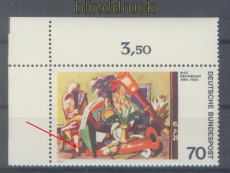 Bund Mi #  822 I postfrisch Beckmann mit Plattenfehler Einkerbung an Wade(47862)