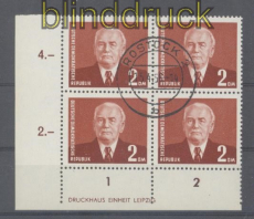 DDR Mi #  343 I x I DZ 1 4er-Block gestempelt Druckerzeichen (47901)