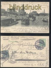Dresden sw-AK Zwei-Lnder-Frankatur ??!! Landeplatz der Dampfschiffe (d7839)