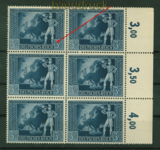 dt. Reich Mi # 820 III postfrisch im 6er-Block Plattenfehler (48592)