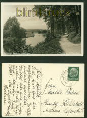 Bevensen-Medingen sw-AK Waldweg mit Strandbad 1938 (d7968)