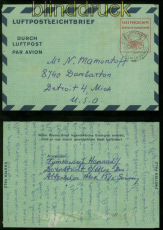 Bund Luftpostleichtbrief LF 7 b gestempelt 1953 in die USA (49035)