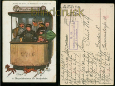 Berlin farb-AK K�nstlerkarte H. Zille Wagenf�hrerinnen Strassenbahn 1917 (d8007)