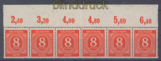 all. Besetzung Mi # 917 postfrisch Oberrand Platte waagerechter 6er-Strei(49425)