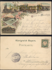 Bamberg farb-Litho-AK Gruss aus ... fnf Ansichten 1898 (d8076)