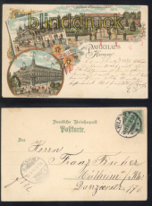 Hannover  farb-Litho-AK Gruss vom Parkhaus drei Ansichten 1899 (d8092)