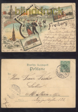 Freiberg farb-Litho-AK Gruss aus .... fnf Ansichten 1898 (d8223)