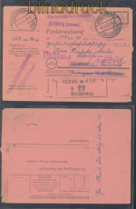 Schlesien Postanweisung Postsache 18.4.1945 Hirschberg Riesengebirge 1938(50245)