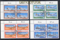 Berlin Mi # 617/20 gestempelte Eckrand-4er-Blcke Jugend 1980 Flugzeuge (50349)