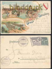 Strassburg farb-Litho-AK Gruss aus .... zwei Ansichten 1903 (d8283)