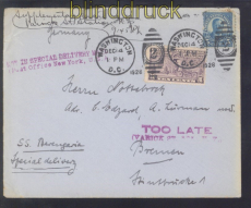 USA Auslands-Luftpost-Brief Spezial delivery too late 1928 SS. Berengaria(50413)