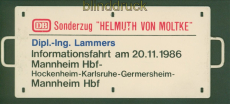Eisenbahn Miniatur Zuglaufschild Sonderzug Helmuth von Moltke 1986 (51046)
