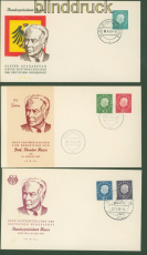 Bund Mi #  302/06 Ersttagsbrief FDC Heuss (III) Medaillon auf drei FDC (51337)
