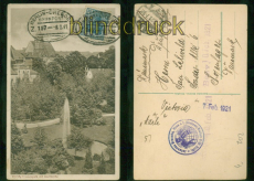 Pirna sw-AK Friedenspark mit Stadtkirche Bahnpost 1921 (d8347)