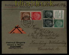 dt. Reich Mi # W 88 + S 179 MiF Nachnahmebrief Moers 25.8.1941 n Hamburg (51520)