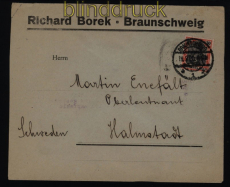 dt. Reich Mi #  89 II y EF auf Auslandsbrief Braunschweig 1920 Schweden (52022)