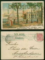 Hamburg farb-Litho-AK Binnen-Alster mit Alster-Pavillon Bahnpost 1901 (d8359)