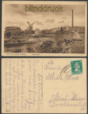 Innien sw-AK Gruss aus .... Ortsansicht mit Windmhle und Fabrik 1927 (d8474)