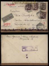 Spanien Auslands-Zensur-LuPo-Brief Madrid 1943 Doppel-Zensur nach Berlin (52673)