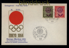Bund Mi #  445/46 Europa 1964 auf FDC mit Lochung TOKYO 1964 Olympiade (52790)