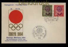 Bund Mi #  445/46 Europa 1964 auf FDC mit Lochung TOKYO 1964 Olympiade (52791)