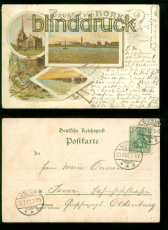 Borkum Litho-AK Gruss aus .... drei Ansichten 1902 nach Jever (d9169)