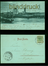 Cuxhaven Mondschein-AK Hafeneinfahrt, Telegraphenhaus 1898 n Leutershausen(d9179
