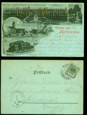 Karlsruhe Mondschein-AK Gruss aus ..... vier Ansichten 1898 nach Schappach(d8648