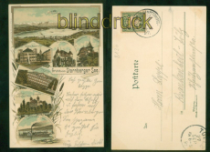 Starnberger See Litho-AK Gruss vom .... 7 Ansichten 1897 Dampfschiffpost (d8857)