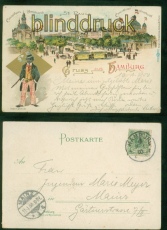 Hamburg St.Pauli Litho-AK Gruss aus .... drei Ansichten 1900 nach Mainz (d8971)